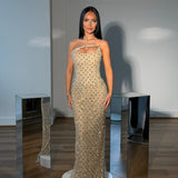 VILDANE KAMEROLLI (nude/silver) Viola Diamond Beaded Gown
