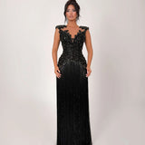 TABJA (black) Nuitpetal fringe gown