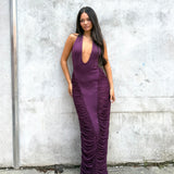 HEIRESS BEVERLY HILLS (wine/burgundy) Sculpting scuba mesh halter maxi