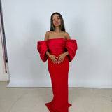 SOLACE LONDON (red) Arla off shoulder gown