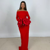 SOLACE LONDON (red) Talia off shoulder maxi
