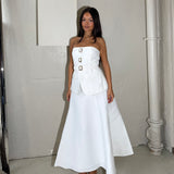 SELF PORTRAIT (white) Bridal strapless taffetta midi