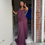 HEIRESS BEVERLY HILLS (wine) Gathered drape corset gown