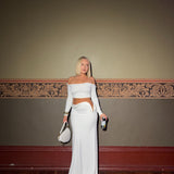 SELEZZA LONDON (white) Open neck longsleeve top / maxi skirt set