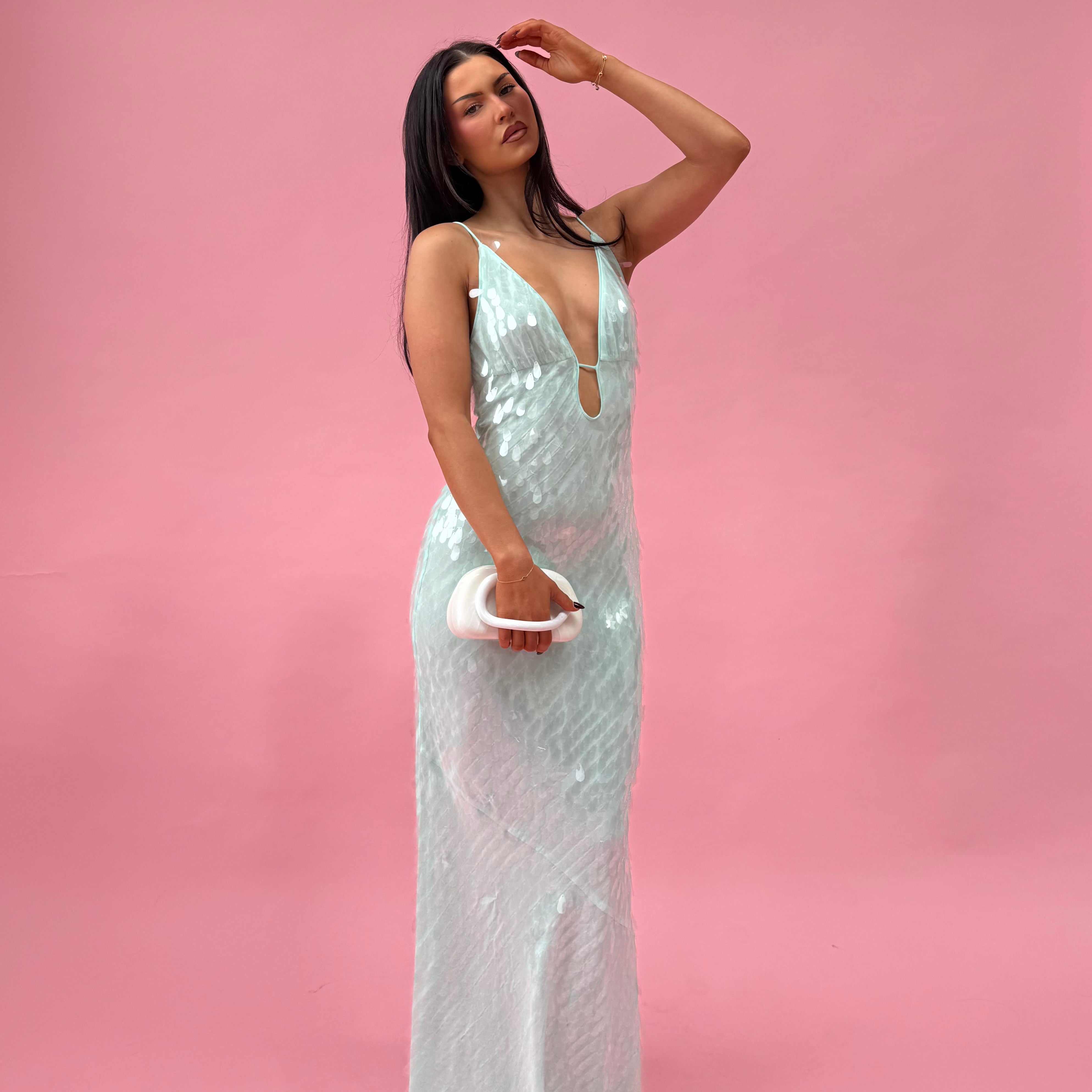 misha sapphire sequin dress MISHA (mint/aqua) Sapphire Sequin gown