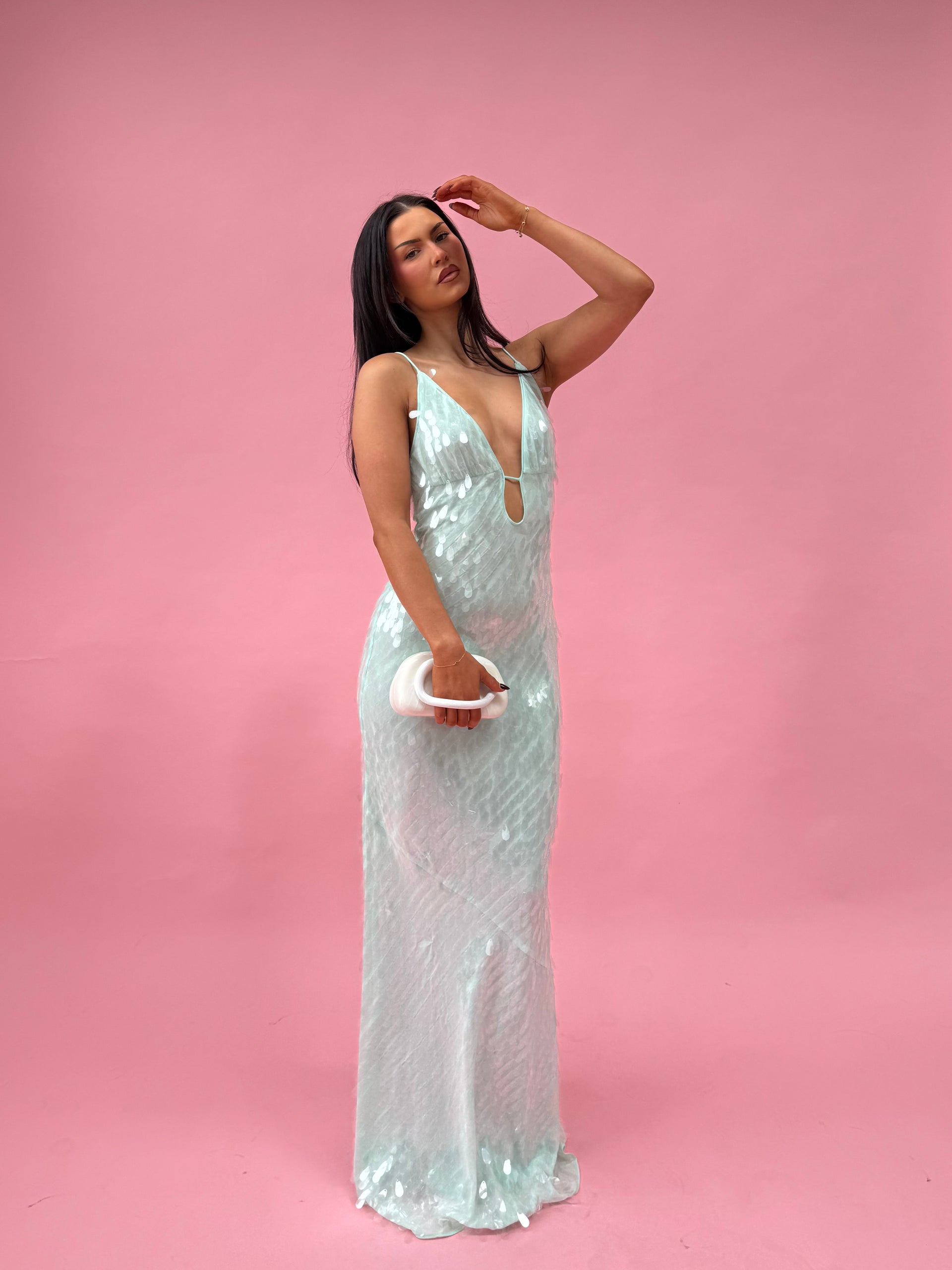MISHA (mint/aqua) Sapphire Sequin gown