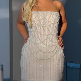 ROSIE ETIENNE (white) Lustre Pearl Beaded Gown