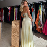 FENITY (butter yellow) Gaia pleated halter maxi