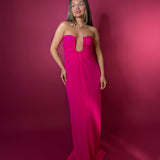 CHRISTOPHER ESBER (magenta pink) palm strapless gown