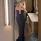 CHRISTOPHER ESBER (brown) Dry Jersey Arced Palm Strapless gown