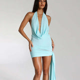 NATALIE ROLT (baby blue) halter sheer gown/mini