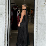 CUSTOM MADE (black) drape halter gown