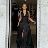 CUSTOM MADE (black) drape halter gown