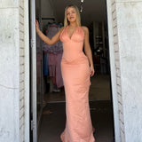 CUSTOM MADE (peach) satin halter gown