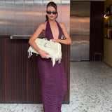 HEIRESS BEVERLY HILLS (wine/burgundy) Sculpting scuba mesh halter maxi