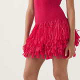 AJE (pink) Raffia Feather Knit Mini