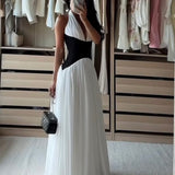 LEAU (black/white) Harlowe halter maxi