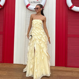 AJE (yellow) Allairie strapless frill maxi