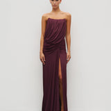 HEIRESS BEVERLY HILLS (wine) Gathered drape corset gown