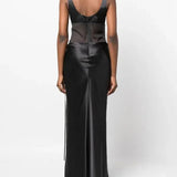 CHRISTOPHER ESBER (black) sheer torso silk cowl tank maxi