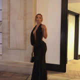 RAT AND BOA (black) Donyale halter backless gown