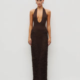 HEIRESS BEVERLY HILLS (brown) Sculpting scuba mesh halter maxi