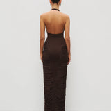 HEIRESS BEVERLY HILLS (brown) Sculpting scuba mesh halter maxi