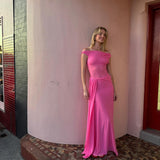 MISHA (pink) Sisal one shoulder mesh maxi