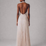 CUSTOM MADE (pearl / ivory) Lucy Fringe Halter Maxi
