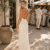 CUSTOM MADE (pearl / ivory) Lucy Fringe Halter Maxi