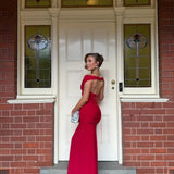 DECONDUARTE (red) Ivana Jersey off shoulder maxi