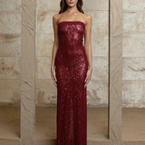 FAIT PAR FOUTCH (ruby red) Elizabeth sequin strapless maxi