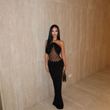 CHRISTOPHER ESBER (black) Lace Fluted Silk halter gown