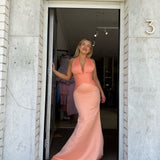 CUSTOM MADE (peach) halter gown