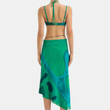 SIR THE LABEL (green/blue) Frankie gathered bralette/scarf skirt set