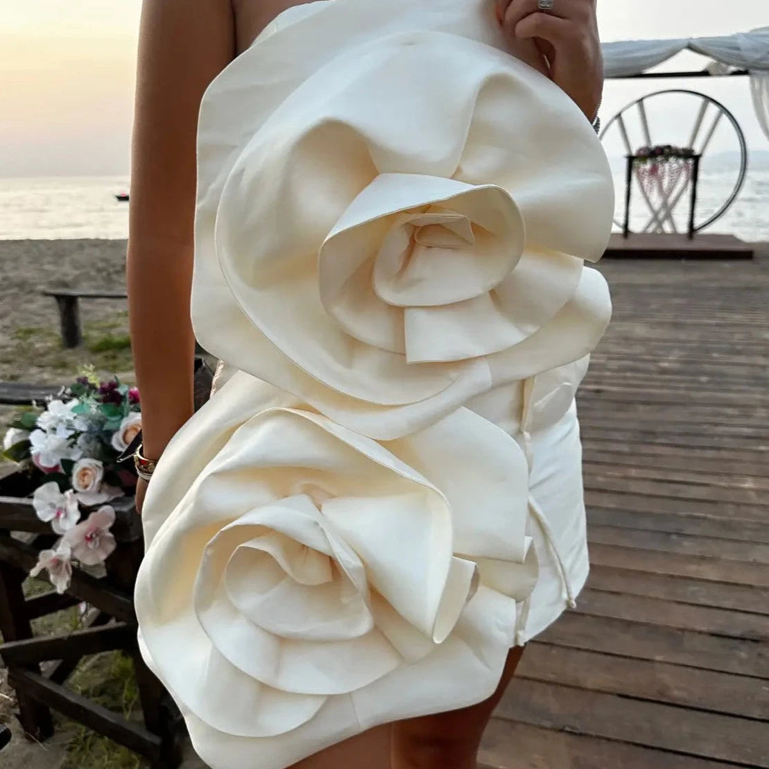 YOJANI BOUTIQUE (white) Elora strapless floral mini