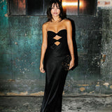 BEC AND BRIDGE (black) Halle strapless mesh/silk gown