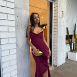 HOUSE OF CB (wine red) Gabbi ruffled maxi
