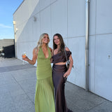 CHRISTOPHER ESBER (green) Orion slinky halter gown