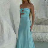 HNTR THE LABEL (blue) Inka strapless cut out silk gown