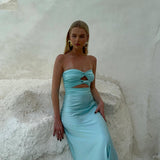 HNTR THE LABEL (blue) Inka strapless cut out silk gown