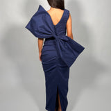 RACHEL GILBERT (royal blue) Zora high neck bow gown
