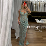 VLORA AND KALTRINA (mint) Ester Lace Halter Gown