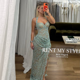 VLORA AND KALTRINA (mint) Ester Lace Halter Gown