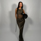CHRISTOPHER ESBER (Khaki) Verdant Falls Silk Mesh Maxi
