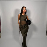 CHRISTOPHER ESBER (Khaki) Verdant Falls Silk Mesh Maxi