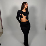 CHRISTOPHER ESBER (black) sheer jersey venus long sleeve maxi