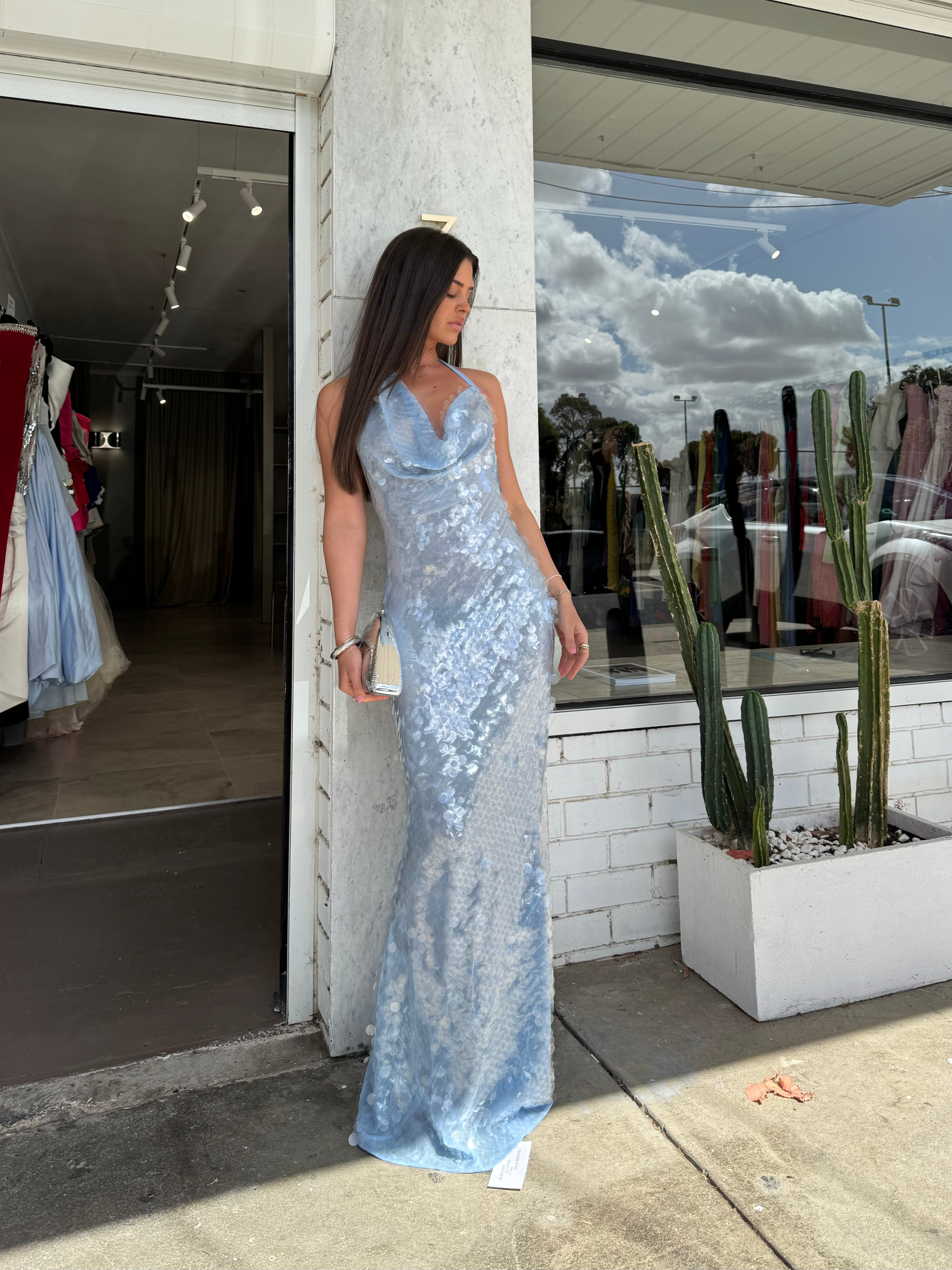 RAT AND BOA (blue) Anais sequin halter maxi