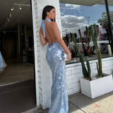 RAT AND BOA (blue) Anais sequin halter maxi