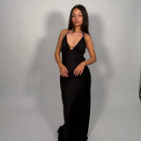 MANNING CARTELL (black) Liquid Asset spaghetti strap gold hardware maxi